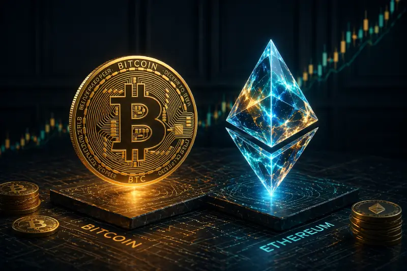 bitcoin and ethereum compared next to each other